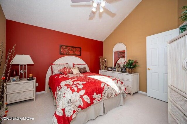 360 Rockcastle Villa, Shepherdsville, KY 40165 - carpeted bedroom featuring high vaulted ceiling, a ceiling fan, and baseboards