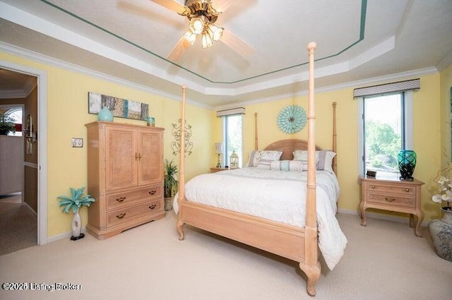 360 Rockcastle Villa, Shepherdsville, KY 40165 - bedroom with a tray ceiling, light colored carpet, ornamental molding, and multiple windows