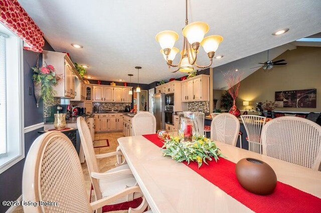 360 Rockcastle Villa, Shepherdsville, KY 40165 - dining area featuring ceiling fan, a chandelier, recessed lighting, and vaulted ceiling