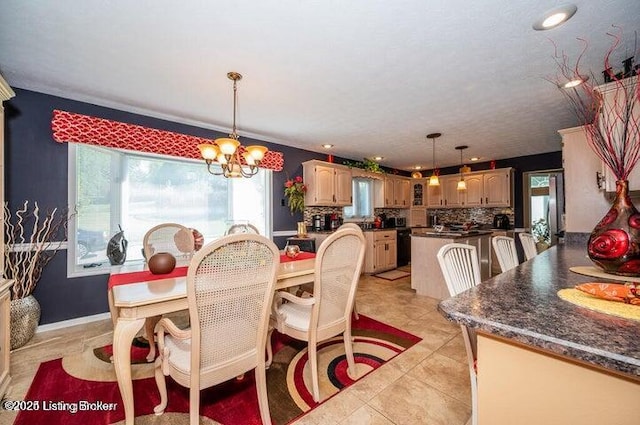 360 Rockcastle Villa, Shepherdsville, KY 40165 - dining space with a chandelier, light tile patterned flooring, and recessed lighting