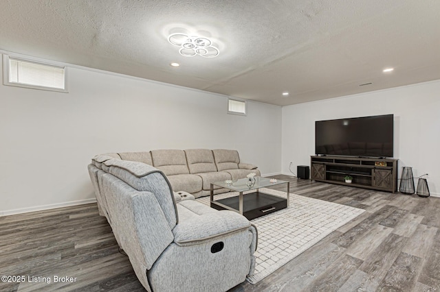 7603 Cottage Cove Way, Louisville, KY 40214 - living area with recessed lighting, baseboards, a textured ceiling, and wood finished floors