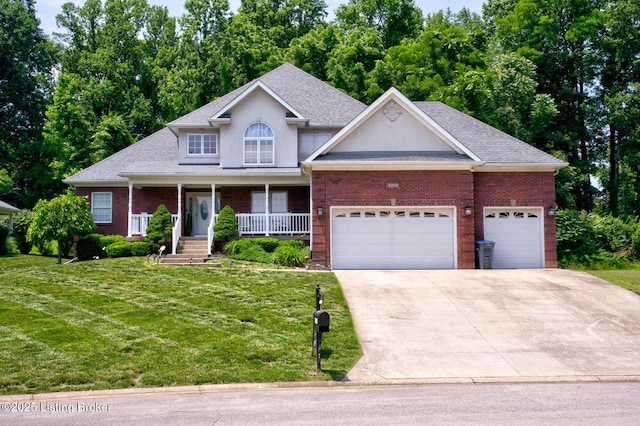 7603 Cottage Cove Way, Louisville, KY 40214 - view of front of home featuring stucco siding, a front lawn, a garage, concrete driveway, and a shingled roof