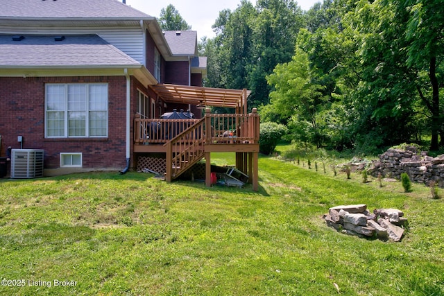 7603 Cottage Cove Way, Louisville, KY 40214 - view of green lawn with a wooden deck and stairs