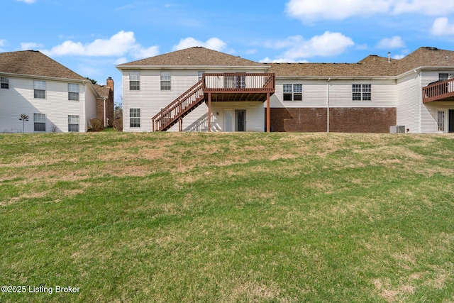 1501 Eagle Nest Way, Lyndon, KY 40222 - rear view of property with a deck, a yard, stairway, and central AC