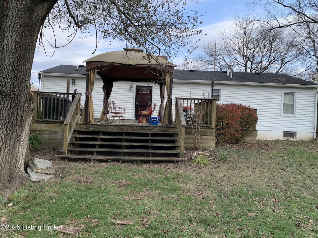 3616 Breckenridge Ln, Louisville, KY 40218 - back of house featuring a gazebo, a wooden deck, and a yard