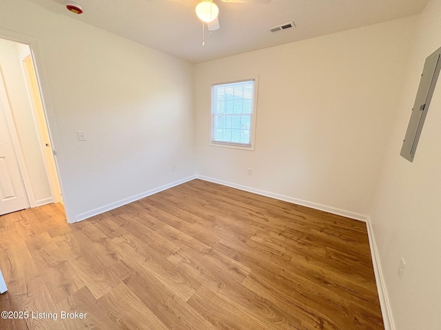 3833 Jupiter Rd, Louisville, KY 40218 - spare room with light wood finished floors, baseboards, a ceiling fan, and electric panel