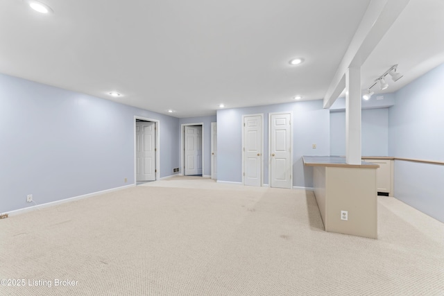 6709 Wild Fox Ln, Prospect, KY 40059 - finished basement with light colored carpet, visible vents, recessed lighting, and baseboards