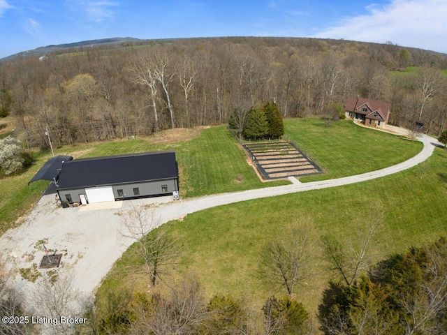 bird's eye view featuring a forest view