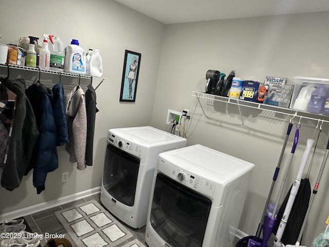 4177 Fairgrounds Rd, Brandenburg, KY 40108 - washroom with separate washer and dryer, baseboards, laundry area, and tile patterned flooring