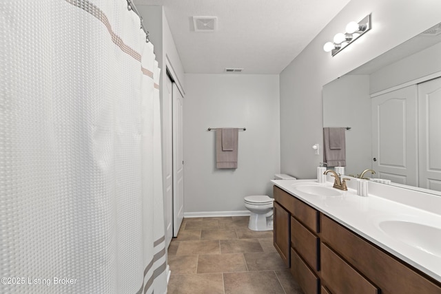 115 Shadow Rock Ct, Shepherdsville, KY 40165 - full bathroom with a sink, visible vents, toilet, and double vanity