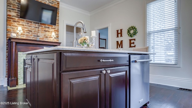 4742 Southern Pkwy, Louisville, KY 40214 - bar with ornamental molding, dark wood-type flooring, baseboards, and visible vents