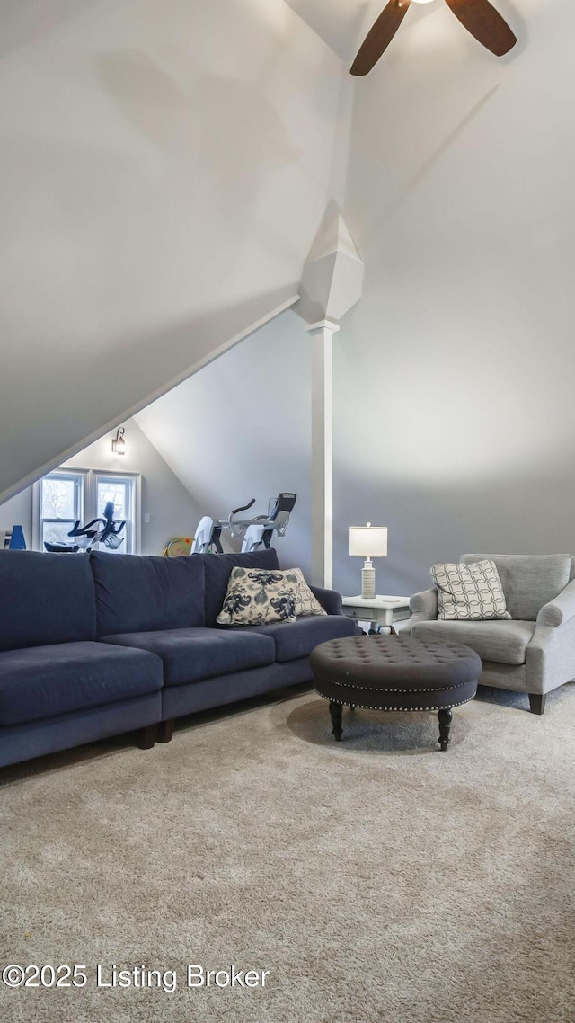 4742 Southern Pkwy, Louisville, KY 40214 - carpeted living area featuring vaulted ceiling and ceiling fan