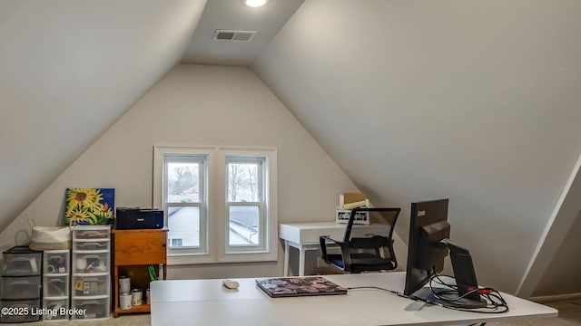 4742 Southern Pkwy, Louisville, KY 40214 - office with visible vents, lofted ceiling, and carpet flooring