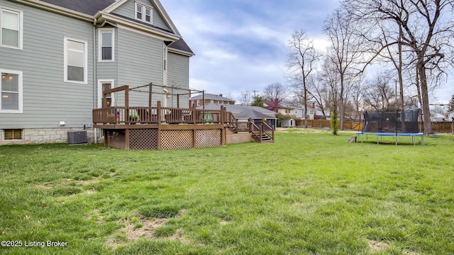 4742 Southern Pkwy, Louisville, KY 40214 - view of yard featuring fence, a trampoline, a wooden deck, and central AC unit