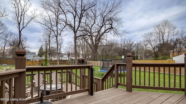 4742 Southern Pkwy, Louisville, KY 40214 - wooden terrace with a lawn, a residential view, a trampoline, and a fenced backyard