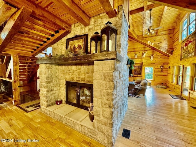 unfurnished living room with wood-type flooring, visible vents, and wood ceiling