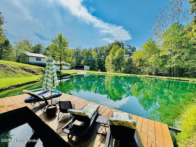 view of dock featuring a wooden deck