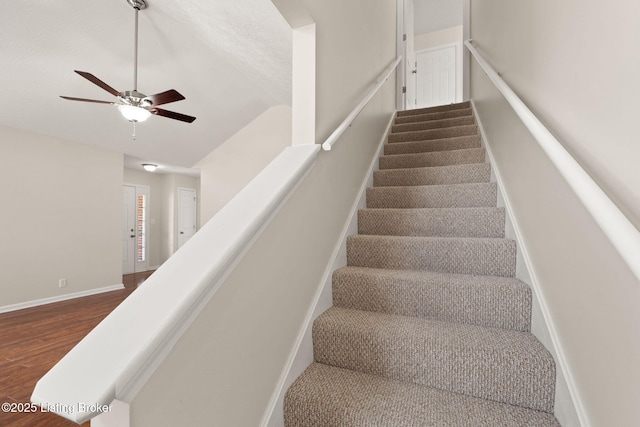 135C Michelle Dr, Shepherdsville, KY 40165 - staircase featuring baseboards, ceiling fan, wood finished floors, and lofted ceiling