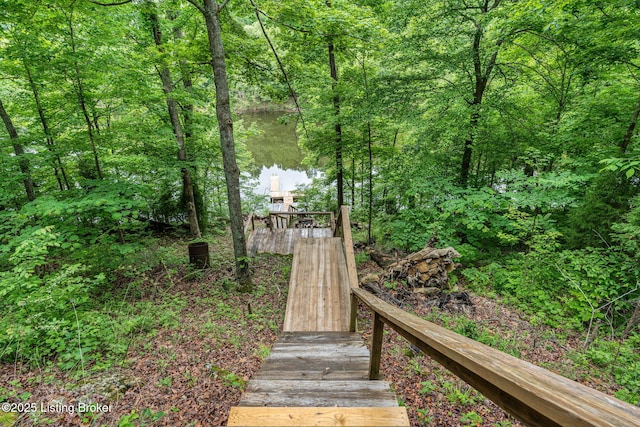 view of home's community with a wooded view