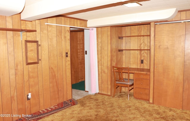 3019 Leman Dr, Louisville, KY 40220 - unfurnished bedroom featuring wood walls and carpet floors