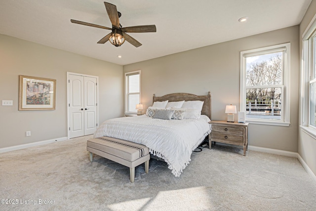 18104 Bridle Run Dr, Louisville, KY 40245 - bedroom with recessed lighting, carpet flooring, baseboards, and a ceiling fan