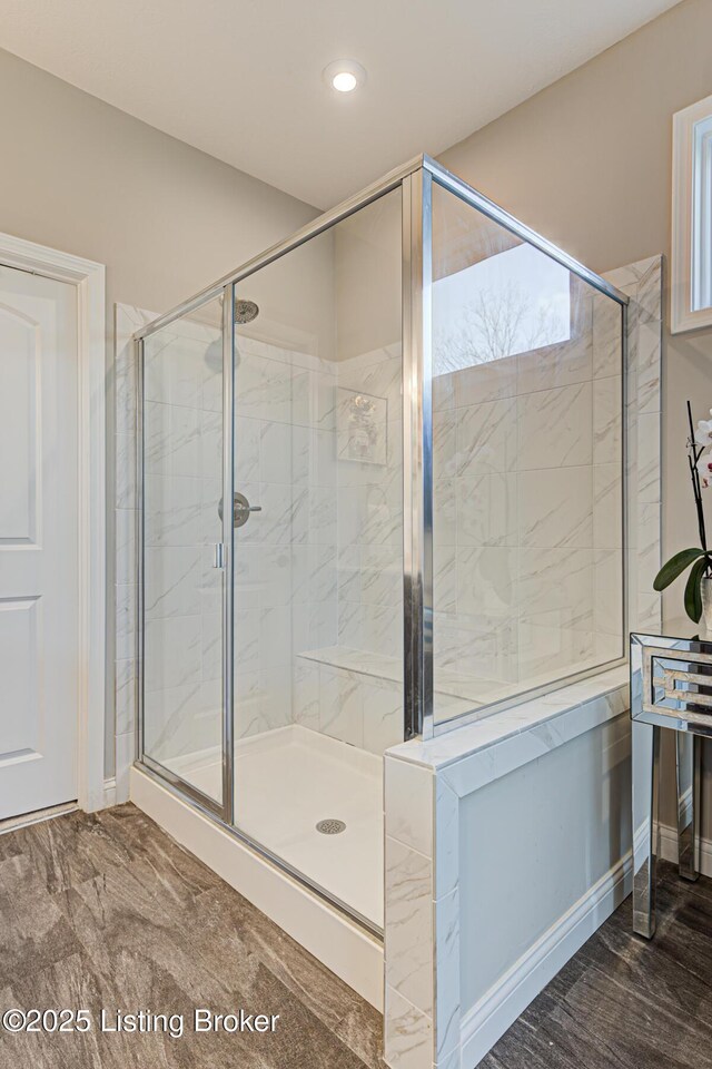 18104 Bridle Run Dr, Louisville, KY 40245 - bathroom with recessed lighting and a stall shower