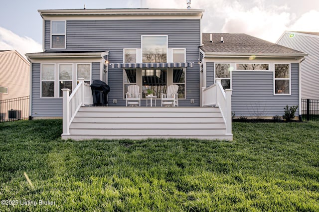 18104 Bridle Run Dr, Louisville, KY 40245 - back of property featuring a yard, a wooden deck, and cooling unit