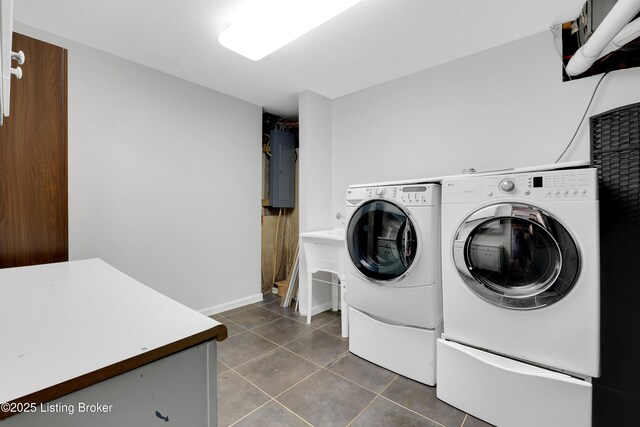1468 Lakeshore Pkwy, Brandenburg, KY 40108 - laundry room featuring washing machine and clothes dryer, electric panel, and dark tile patterned flooring