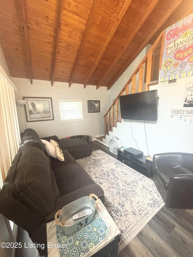1009 Wilderness Rd, Mammoth Cave, KY 42259 - living area with wood ceiling, wood finished floors, and stairway