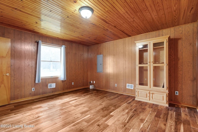 1109 Holly Ave, Louisville, KY 40118 - unfurnished room with wood ceiling, electric panel, wood finished floors, wooden walls, and baseboards