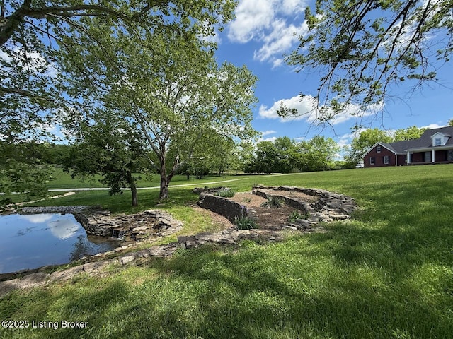 view of grassy yard featuring a water view