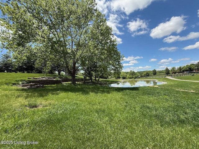 view of grassy yard featuring a water view