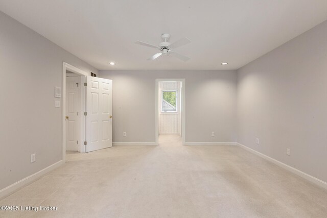 7808 Grenoble Ln, Prospect, KY 40059 - unfurnished room with ceiling fan, baseboards, recessed lighting, and light carpet