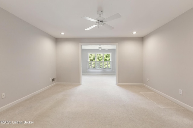7808 Grenoble Ln, Prospect, KY 40059 - spare room with recessed lighting, a ceiling fan, baseboards, and light colored carpet