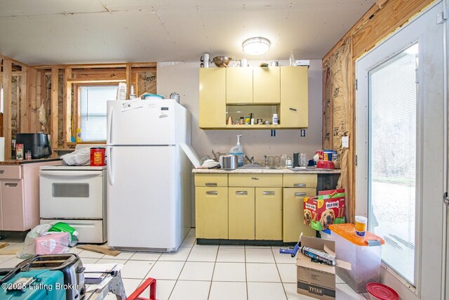 1400 Bewleyville Rosetta Rd, Irvington, KY 40146 - kitchen featuring light countertops, white appliances, a sink, open shelves, and light tile patterned floors