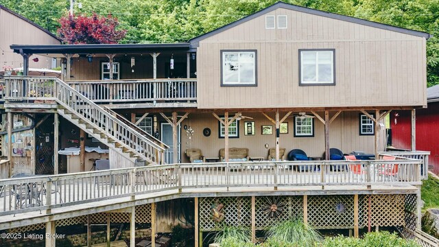 432 Four Seasons Rd, Falls Of Rough, KY 40119 - rear view of property featuring a wooden deck and stairway
