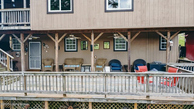 432 Four Seasons Rd, Falls Of Rough, KY 40119 - property entrance with a wooden deck and a ceiling fan