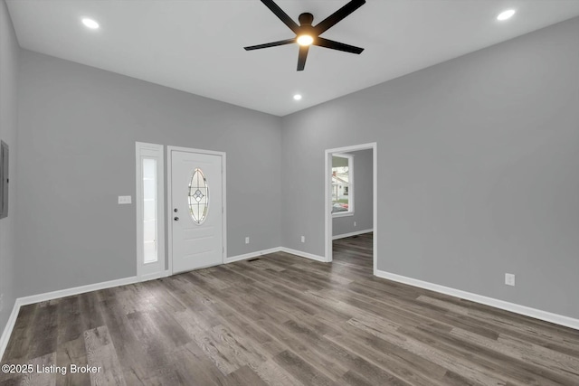 2203 Date St, Louisville, KY 40210 - entryway featuring wood finished floors, recessed lighting, baseboards, and ceiling fan