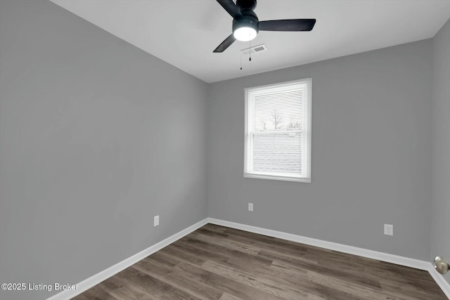 2203 Date St, Louisville, KY 40210 - spare room featuring baseboards, visible vents, a ceiling fan, and wood finished floors
