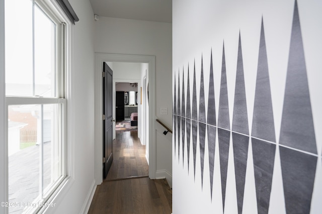 hall with dark wood-type flooring