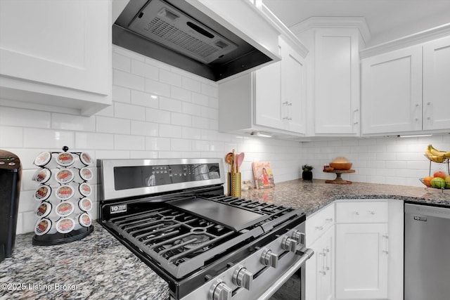 100 Bellemeade St, Brandenburg, KY 40108 - kitchen with appliances with stainless steel finishes, exhaust hood, and white cabinets