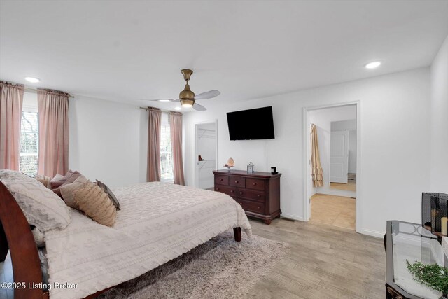 100 Bellemeade St, Brandenburg, KY 40108 - bedroom with light wood-style floors, ceiling fan, baseboards, and recessed lighting