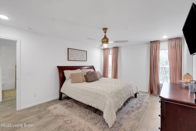 100 Bellemeade St, Brandenburg, KY 40108 - bedroom with recessed lighting, light wood-style flooring, a ceiling fan, and baseboards
