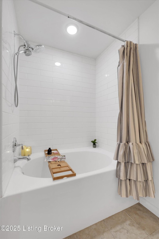 100 Bellemeade St, Brandenburg, KY 40108 - full bathroom with tile patterned floors and shower / tub combo with curtain