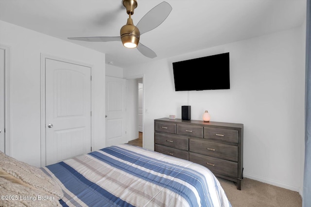 100 Bellemeade St, Brandenburg, KY 40108 - bedroom with light carpet, baseboards, and a ceiling fan