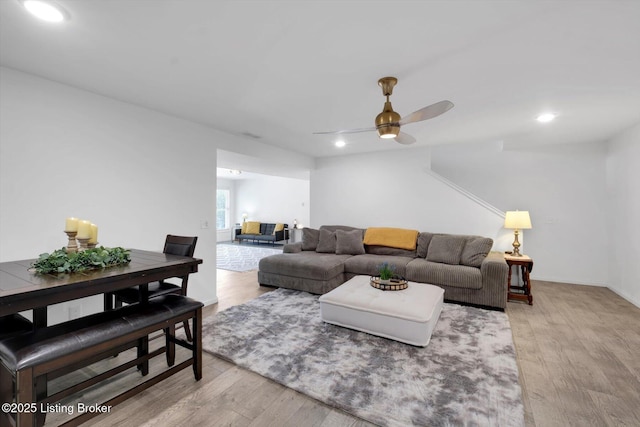 100 Bellemeade St, Brandenburg, KY 40108 - living area featuring recessed lighting, light wood-style flooring, baseboards, and a ceiling fan