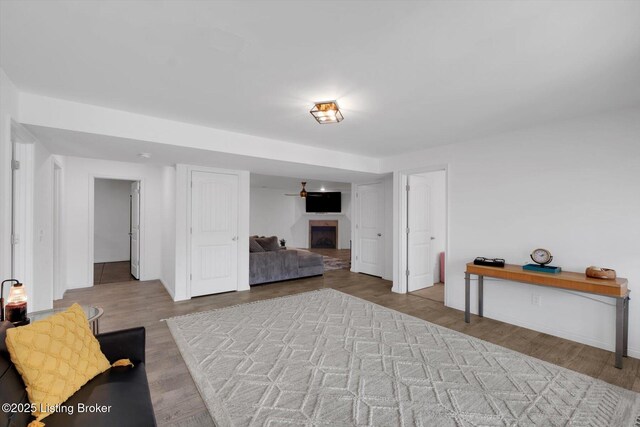 100 Bellemeade St, Brandenburg, KY 40108 - interior space featuring wood finished floors, a fireplace, and baseboards