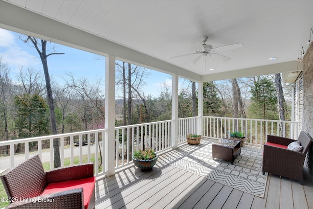 100 Bellemeade St, Brandenburg, KY 40108 - wooden deck featuring outdoor lounge area and ceiling fan