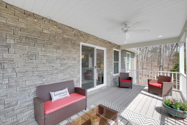 100 Bellemeade St, Brandenburg, KY 40108 - wooden terrace with an outdoor living space and a ceiling fan