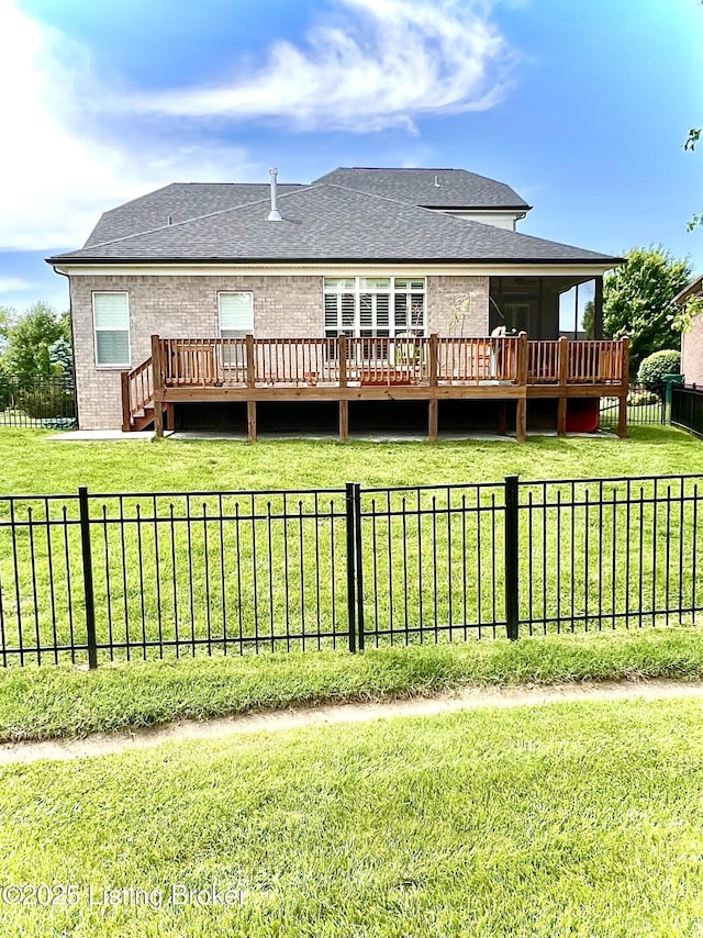 11125 Radleigh Ln, Louisville, KY 40291 - rear view of property with a deck, brick siding, and roof with shingles